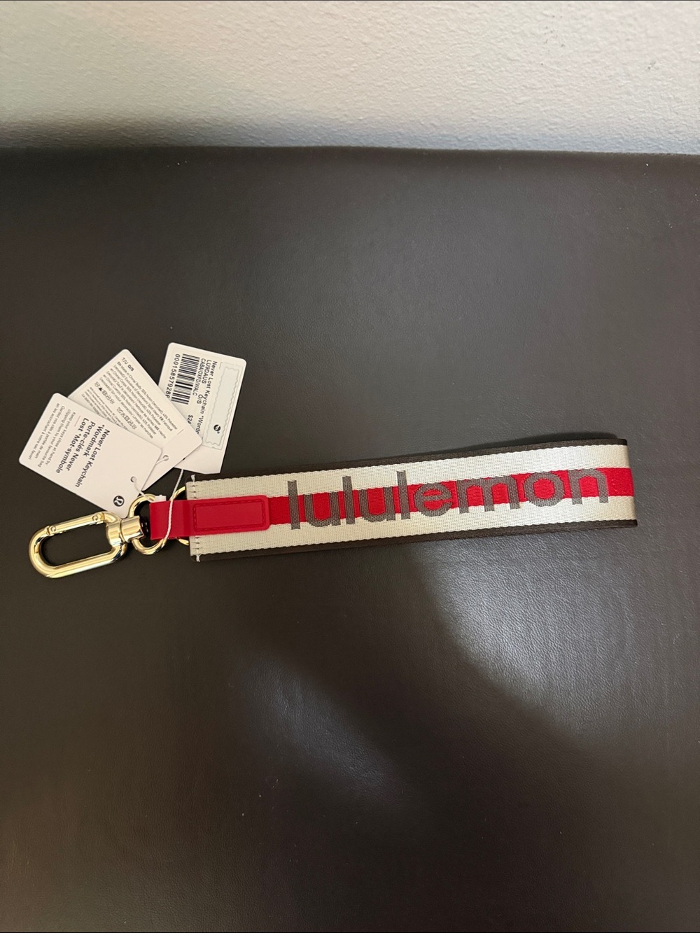 lululemon athletica Red and Cream Logo Key Wrist Strap